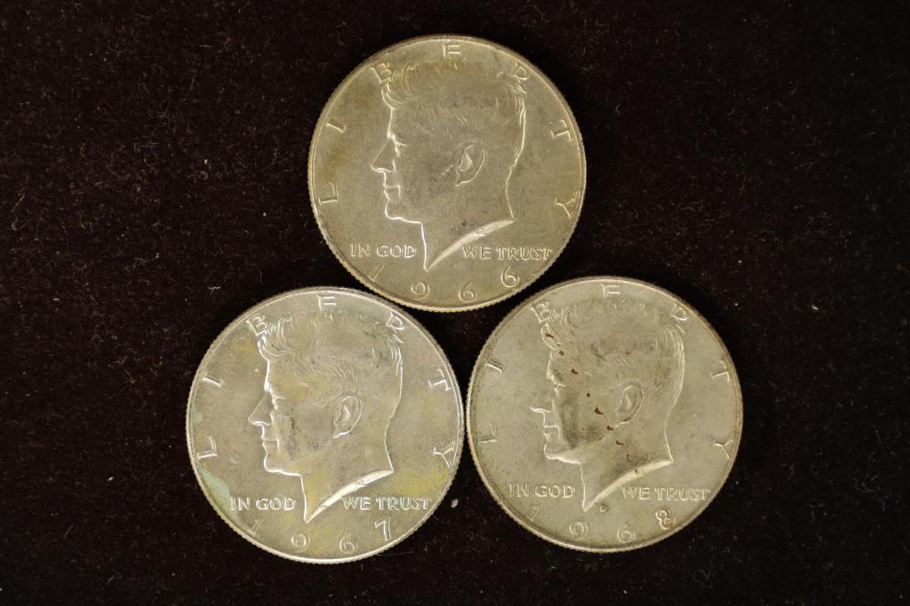 1966, 67 & 1968-D 40% SILVER JFK HALF DOLLAR (1 of 2)
