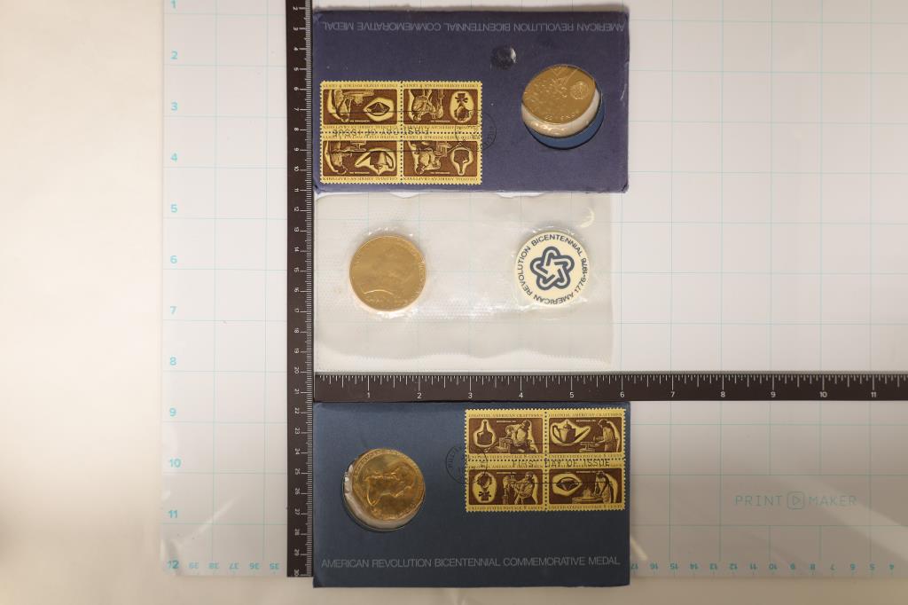 3 AMERICAN REVOLUTION 1 1/2" METAL TOKENS 2 ARE (1 of 2)