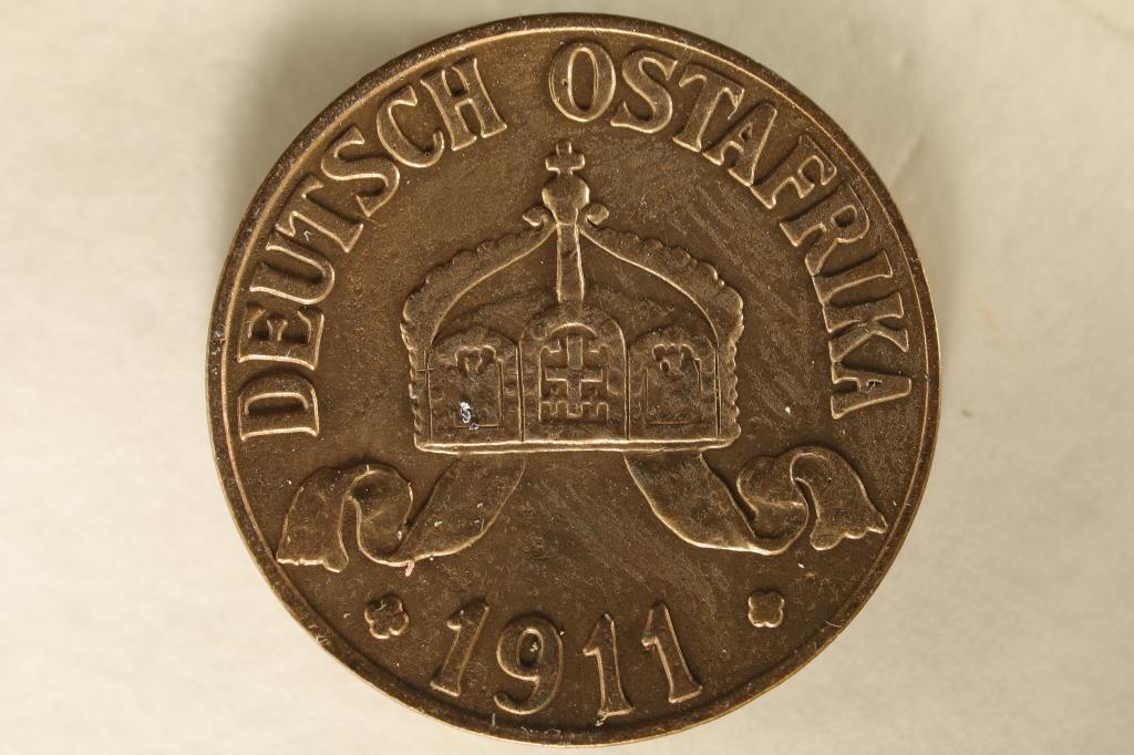 1911-J GERMAN EAST AFRICA 1 HELLER COIN EF / AU: WATCH FOR OUR NEXT AUCTION ON (MONDAY AUGUST 14TH, 2023) AT 7PM EDT. THANKS FOR YOUR BUSINESS.