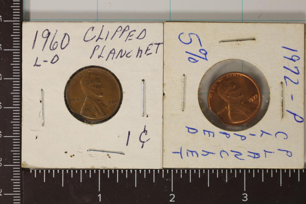 2 ERROR LINCOLN CENTS: 1960 CLIPPED PLANCHET AND (1 of 2)