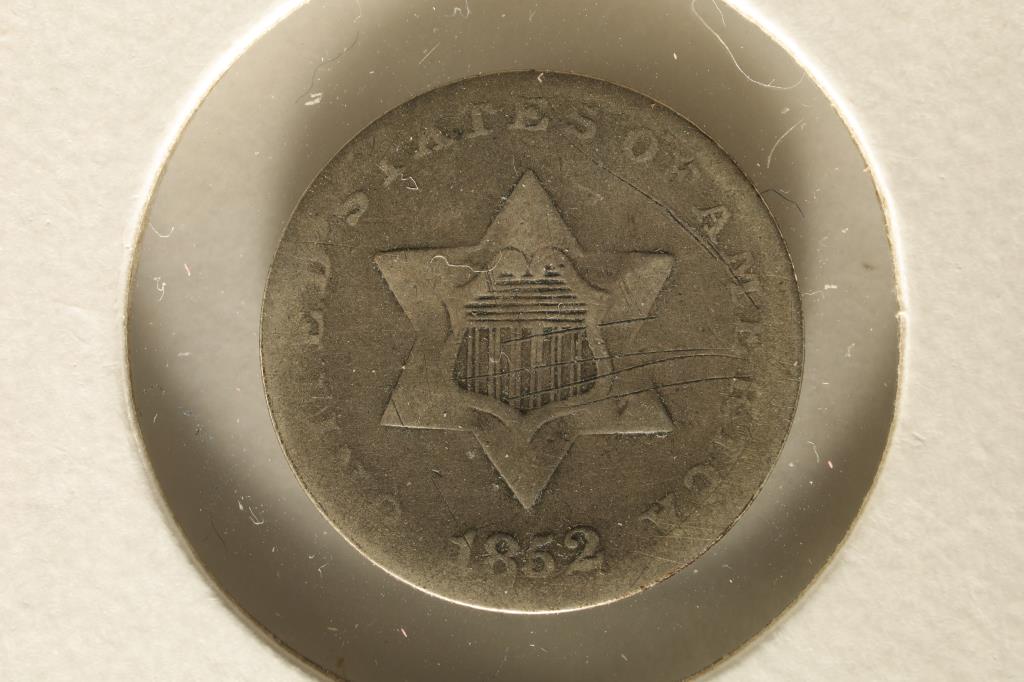 1852 US THREE CENT "SILVER" WITH SCRATCHES (1 of 2)