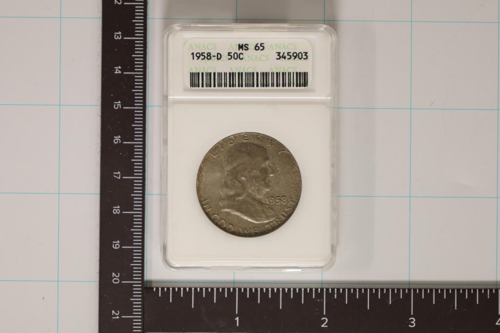 1958-D SILVER FRANKLIN HALF DOLLAR ANACS MS65 (1 of 2)