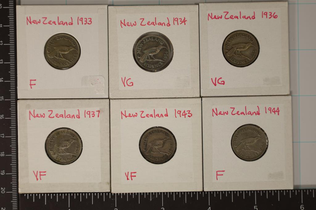 1933, 34, 36, 37, 43, 1944 NEW ZEALAND SILVER 6 (1 of 2)