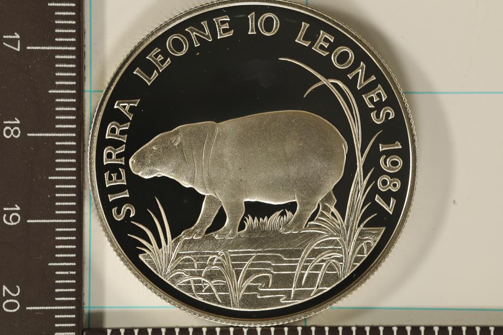 1987 SIERRA LEONE SILVER PF 10 LEONES .841 OZ. ASW: IN HARD PLASTIC CAPSULE