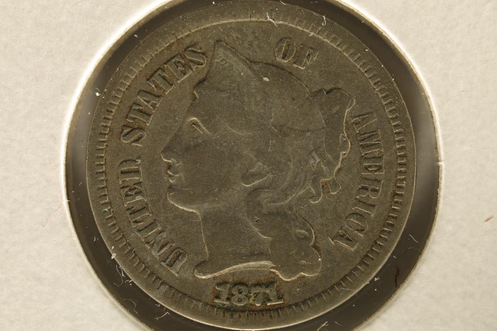 1871 US THREE CENT "NICKEL" WATCH FOR OUR NEXT (1 of 2)
