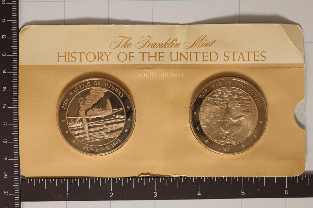 2-1 1/2'' BRONZE HISTORY OF THE UNITED STATES PF: MEDALS: THE BATTLE OF MIDWAY AND THE WAR OF PRODUCTION BY THE FRANKLIN MINT