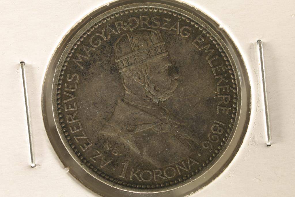 1896 HUNGARY SILVER 1 KRONA .1342 OZ. ASW: WATCH FOR OUR NEXT AUCTION ON (MONDAY AUGUST 21ST, 2023) AT 7PM EDT. THANKS FOR YOUR BUSINESS.