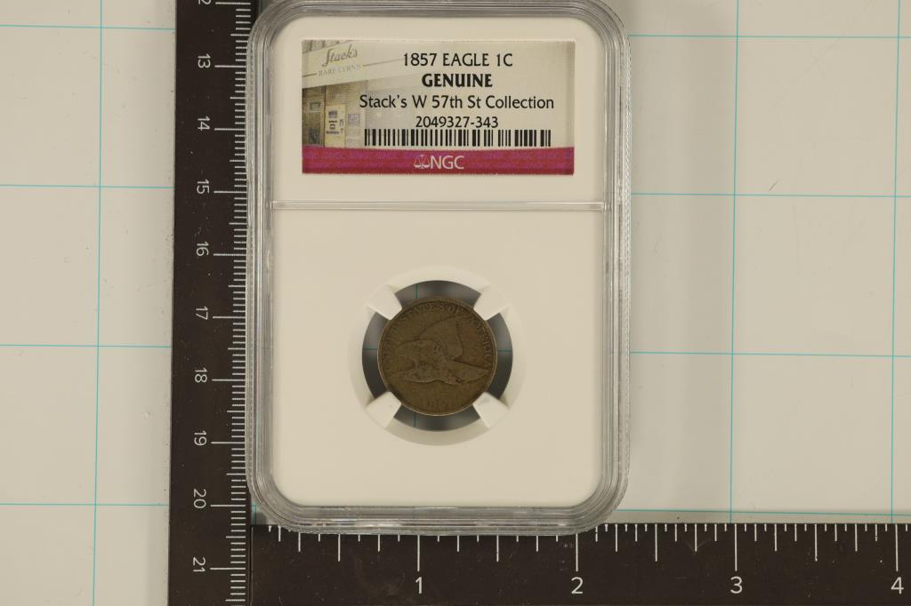 1857 FLYING EAGLE CENT NGC GENUINE STACK'S W (1 of 2)
