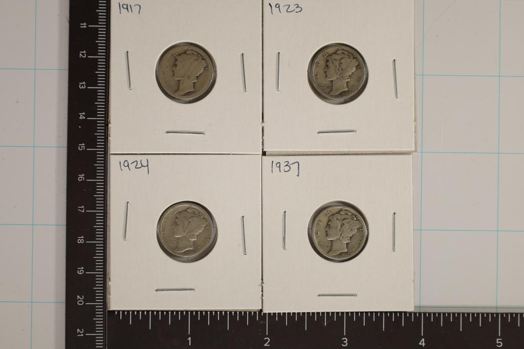 4-SILVER MERCURY DIMES: 1917, 1923, 1924 & 1937 (1 of 2)