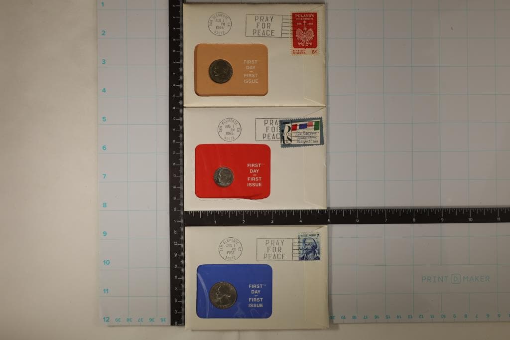 3-US COIN FIRST DAY COVERS WITH CANCELLED STAMPS (1 of 2)