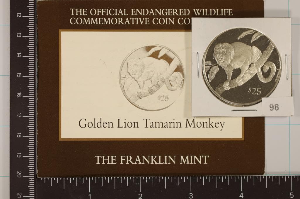 1993 BRITISH VIRGIN ISLANDS STERLING SILVER PROOF: $25 W/INFO "GOLDEN LION TAMARIN MONKEY" BY FM