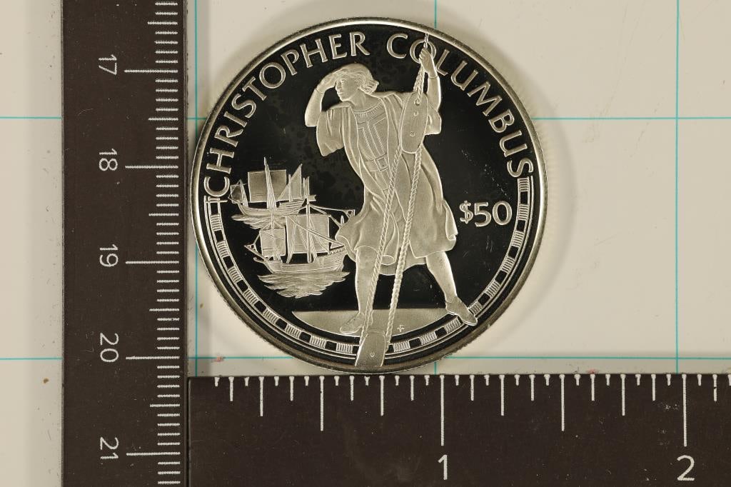 1988 COOK ISLANDS SILVER $50 PF CHRISTOPHER: COLUMBUS, .6187 OZ. ASW