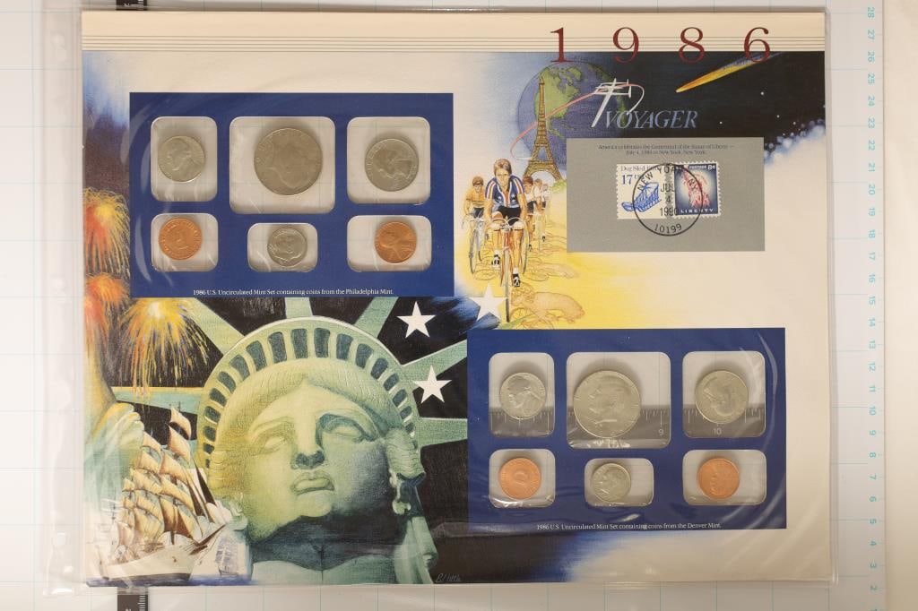 1986 US MINT SET (UNC) P/D ON LARGE INFO CARD (1 of 2)