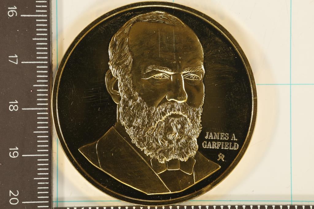 1.29 TROY OZ. STERLING SILVER GOLD PLATED ROUND: JAMES A. GARFIELD