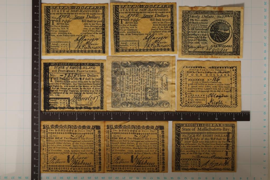 9 REPLICA COLONIAL & REVOLUTIONARY CURRENCY: (1 of 2)