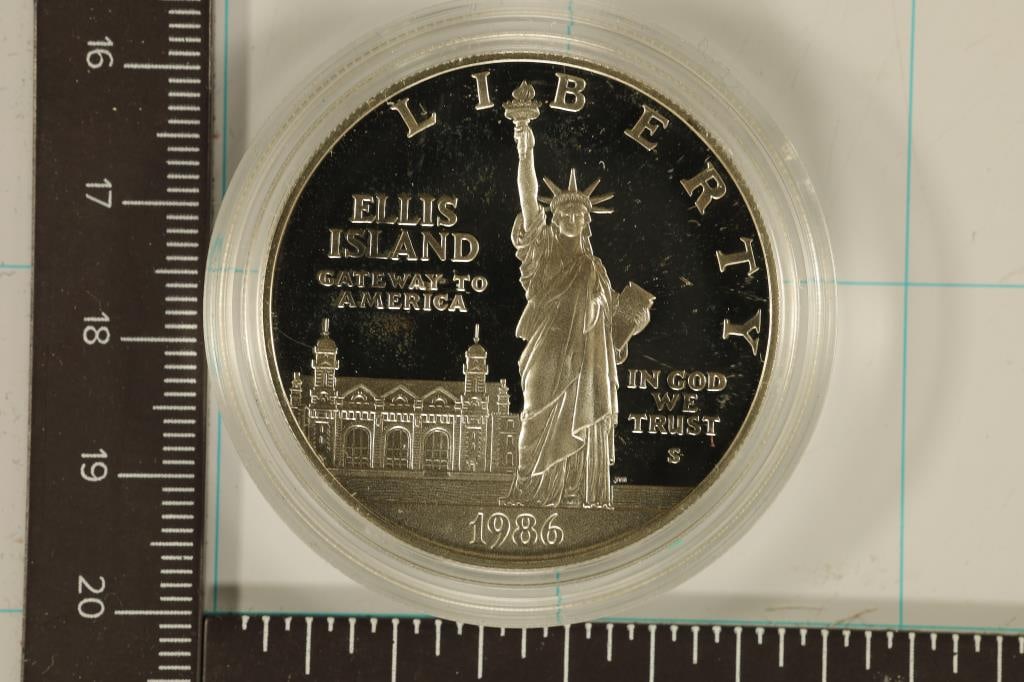 1986-S US PF SILVER DOLLAR STATUE OF LIBERTY: IN HARD PLASTIC CAPSULE