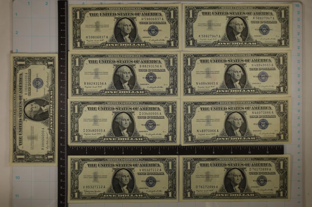 9 US $1 SILVER CERTIFICATES 1-1957, 7-1957A & 1 (1 of 2)