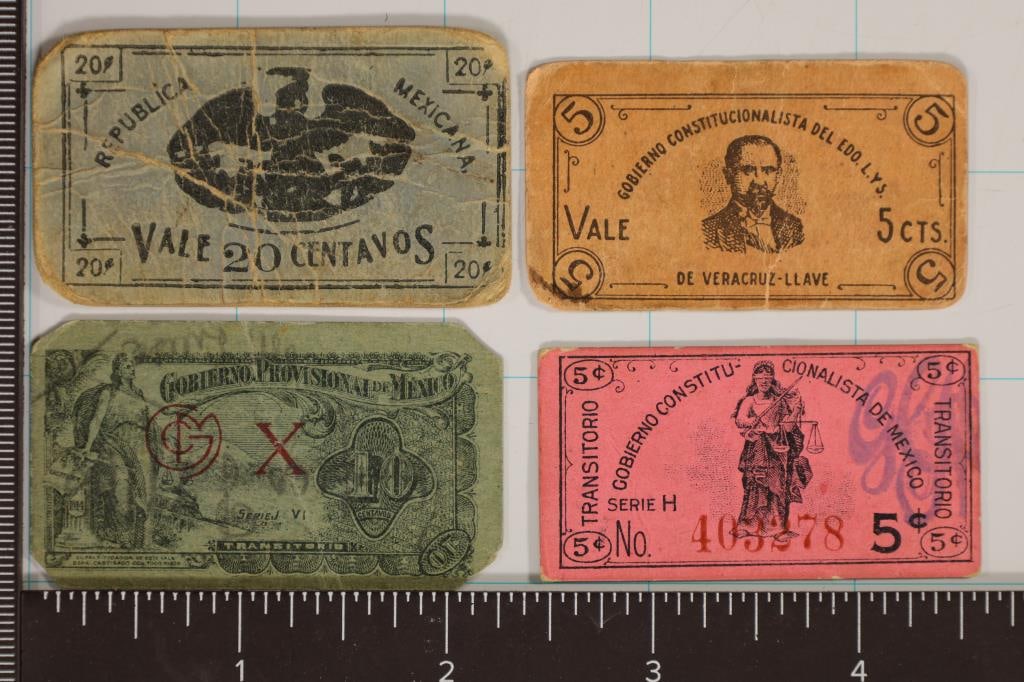4 VINTAGE 1914 & 1915 MEXICO CENTAVO BILLS: (1 of 2)