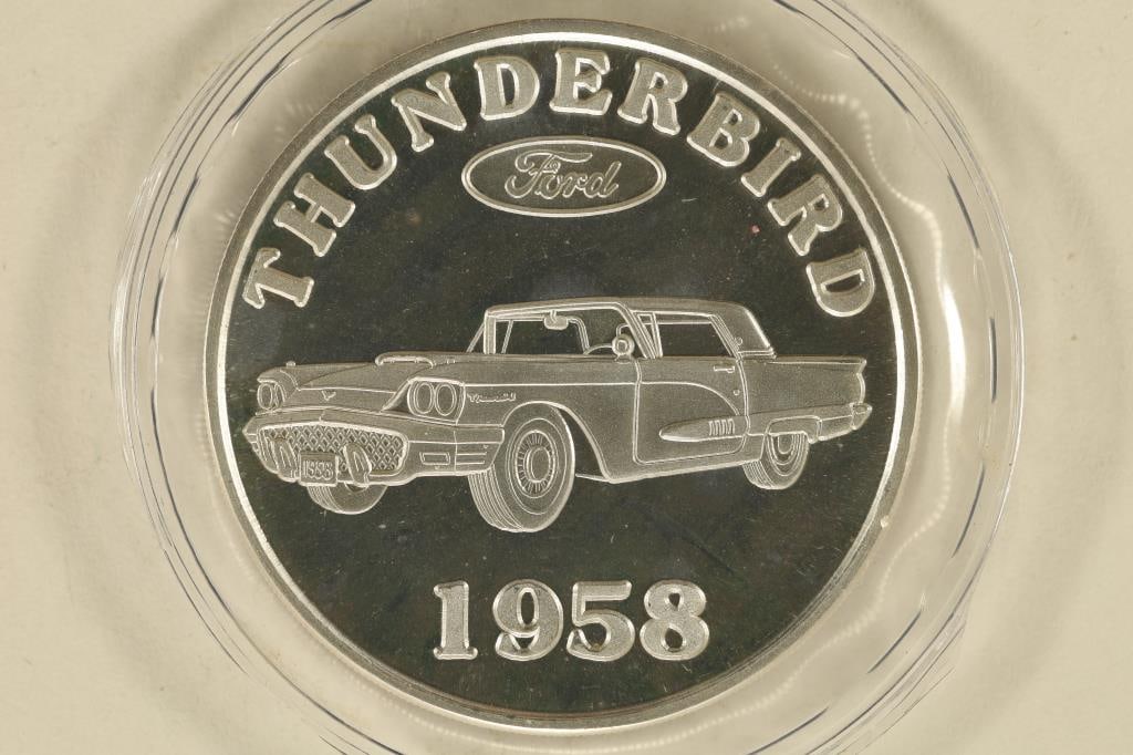 1 TROY OZ. .999 FINE SILVER PROOF ROUND "1958 FORD: THUNDERBIRD"