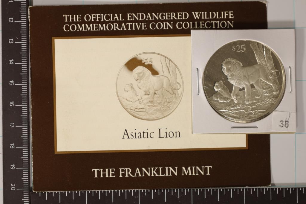 1993 BRITISH VIRGIN ISLANDS STERLING SILVER $25: PROOF (ASIATIC LION) WITH INFO BY THE FRANKLIN MINT