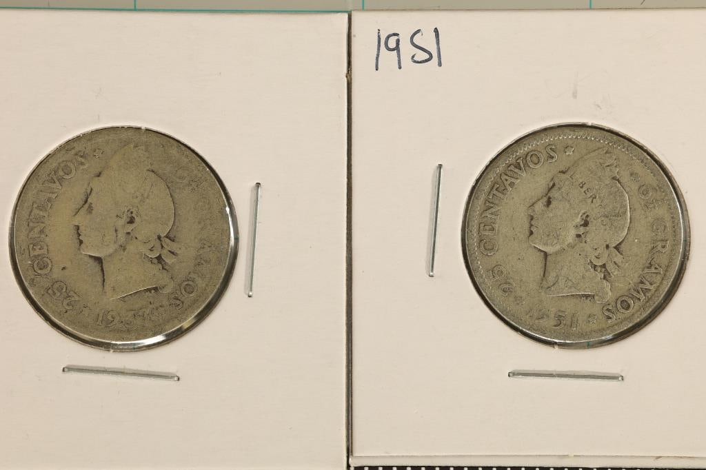 1937 & 1951 DOMINICAN REPUBLIC SILVER 25 CENTAVOS: .3616 OZ. ASW TOTAL