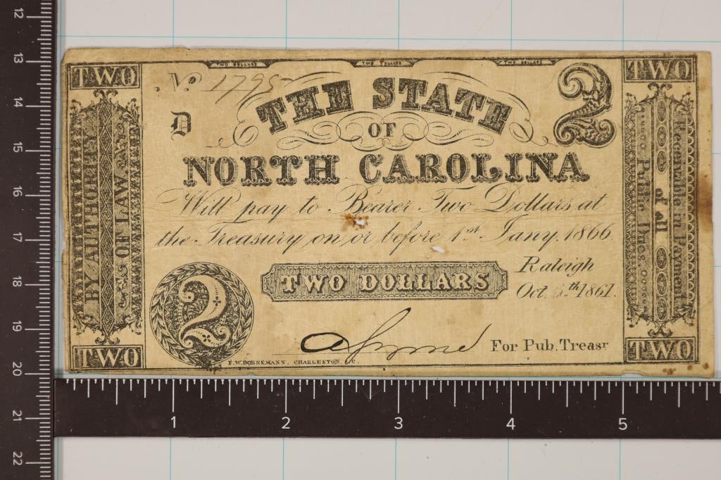 1861 STATE OF NORTH CAROLINA $2 OBSOLETE NOTE (1 of 2)
