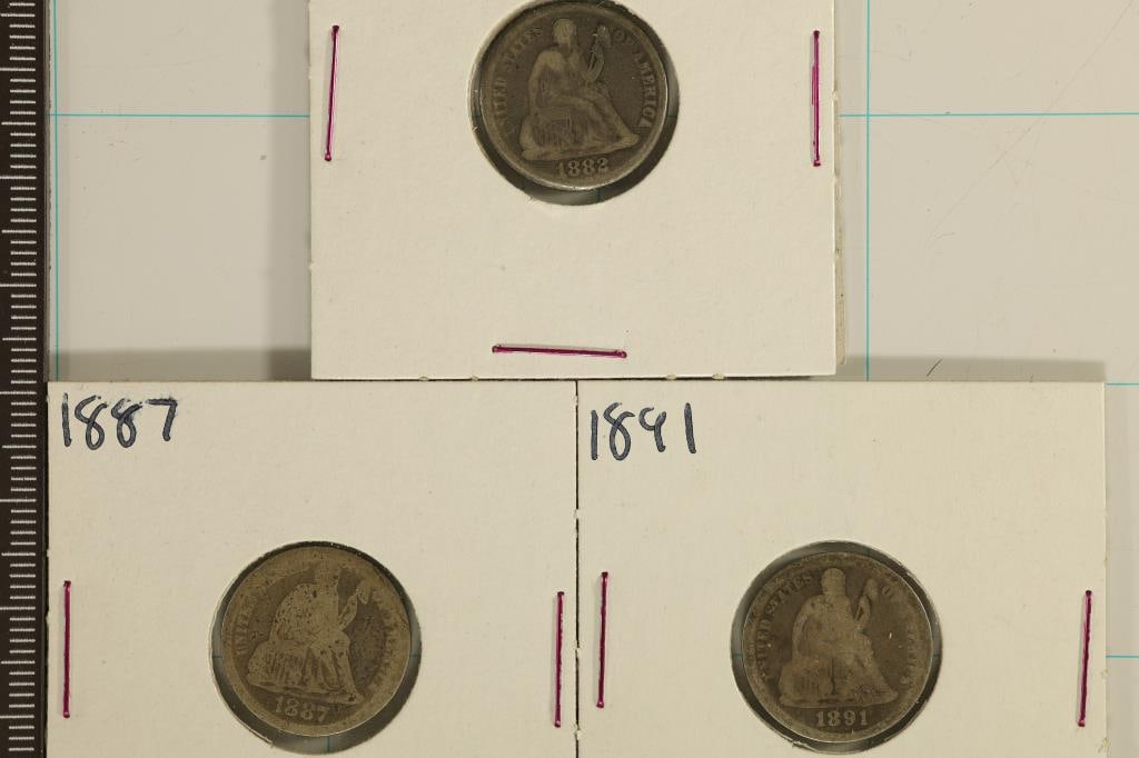 1882, 1887 & 1891 SILVER SEATED LIBERTY DIMES (1 of 2)