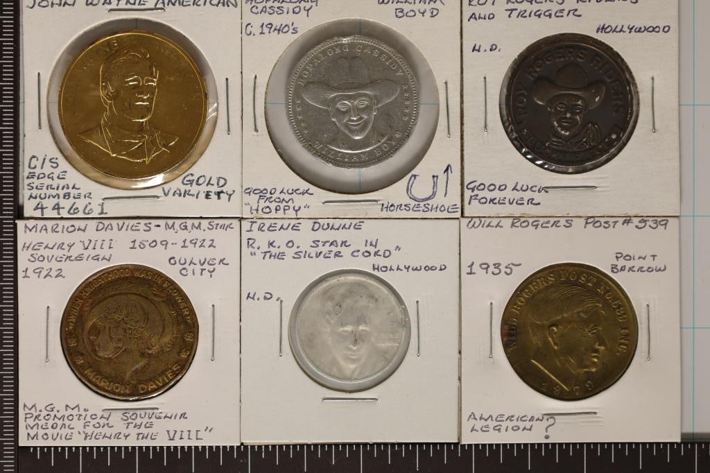 6 FAMOUS AMERICANS MEDALS: JOHN WAYNE, HOPALONG (1 of 2)