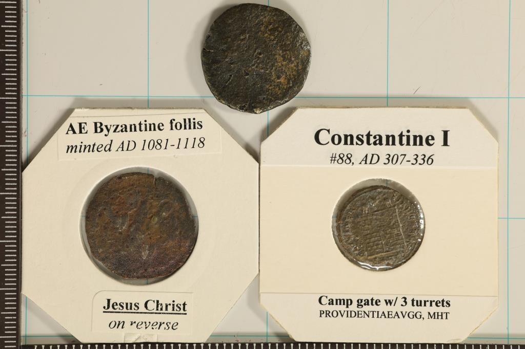 3 ROMAN ANCIENT COINS:330-1453 A.D. BYZANTINE: EMPIRE, 307-336 A.D. CONSTATINE I AND 1081-1118 A.D. BYZANTINE FOLLIS JESUS CHRIST