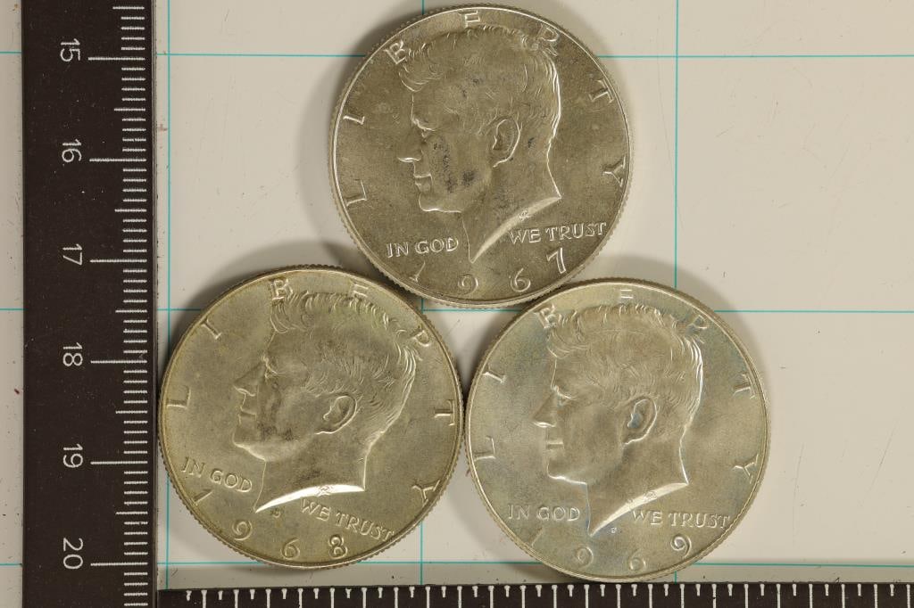 1967, 68-D & 1969-D 40% SILVER JFK HALVES. UNC (1 of 2)