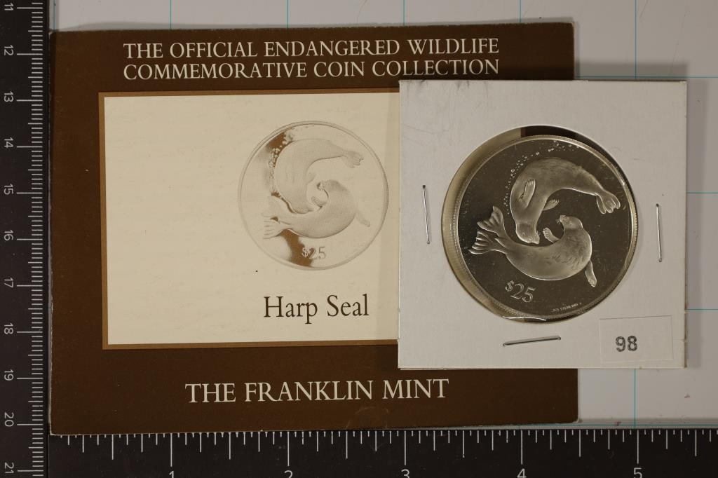 1993 BRITISH VIRGIN ISLANDS $25 STERLING SILVER: PROOF "HARP SEAL" BY THE FRANKLIN MINT