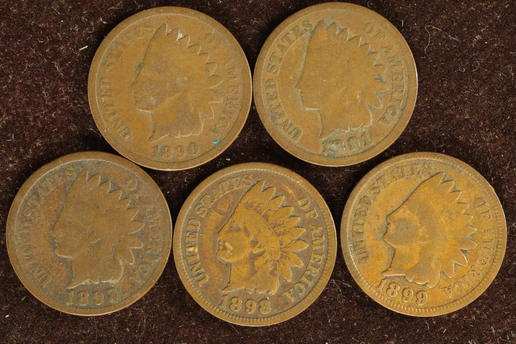 1890, 1891, 1893, 1898 & 1899 INDIAN HEAD CENTS (1 of 2)