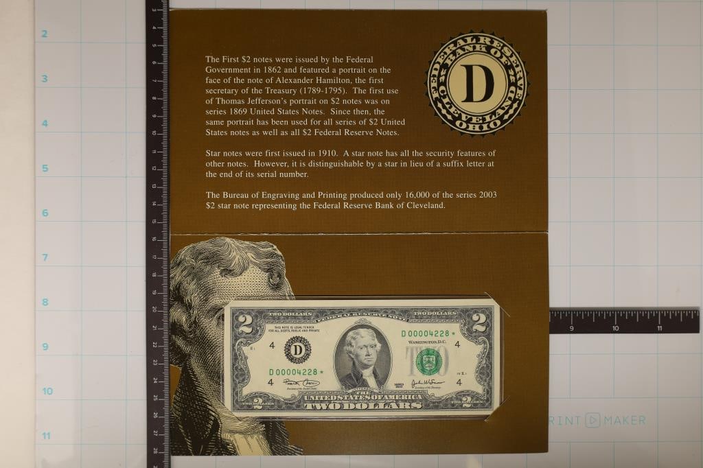 2003 CLEVELAND STAR NOTE FEATURING A 2003 US $2 (1 of 4)