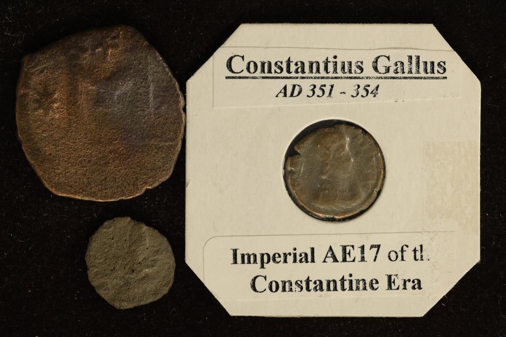 3 ROMAN ANCIENT COINS: 351-354 A.D. CONSTANTIUS: GALLUS, LATE ROMAN EMPIRE AND BYZANTINE COIN (M=40 NUMMI)