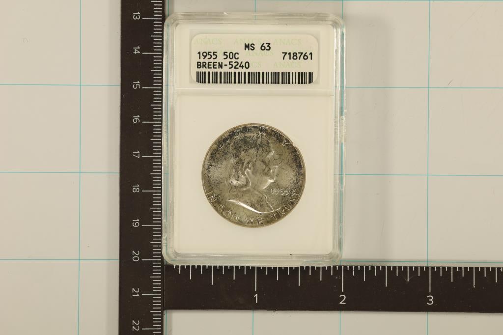 1955 SILVER FRANKLIN HALF DOLLAR ANACS MS63 BREEN (1 of 2)