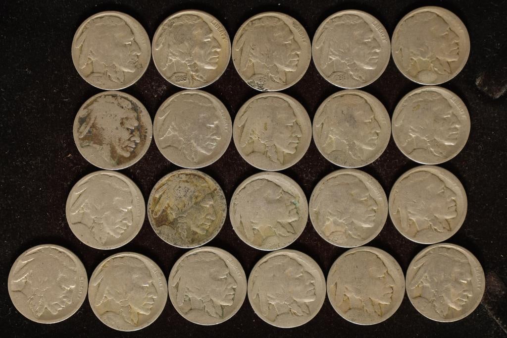 21 ASSORTED BUFFALO NICKELS: 1927, 1934, 1935, 2- (1 of 2)