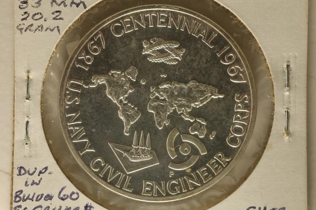 1967-P U.S. NAVY SILVER SEABEES 25 YEAR CENNTENIAL: MEDAL. 33MM DIAMETER 20.2 GRAMS