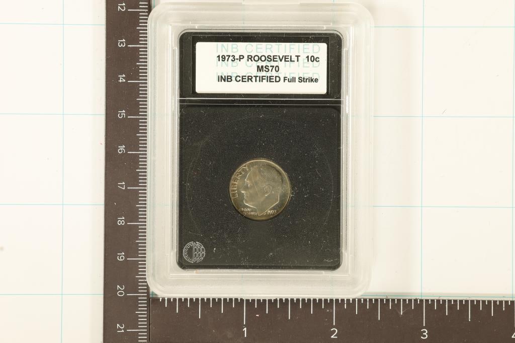 SLABBED 1973-P ROOSEVELT DIME MS70 FULL STRIKE: WATCH FOR OUR NEXT AUCTION ON (MONDAY OCT. 2ND, 2023) AT 7PM EDT. THANKS FOR YOUR BUSINESS.