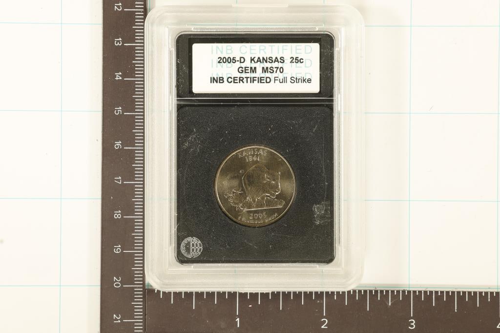 SLABBED 2005-D KANSAS QUARTER GEM MS70 FULL STRIKE: WATCH FOR OUR NEXT AUCTION ON (MONDAY OCT. 2ND, 2023) AT 7PM EDT. THANKS FOR YOUR BUSINESS.