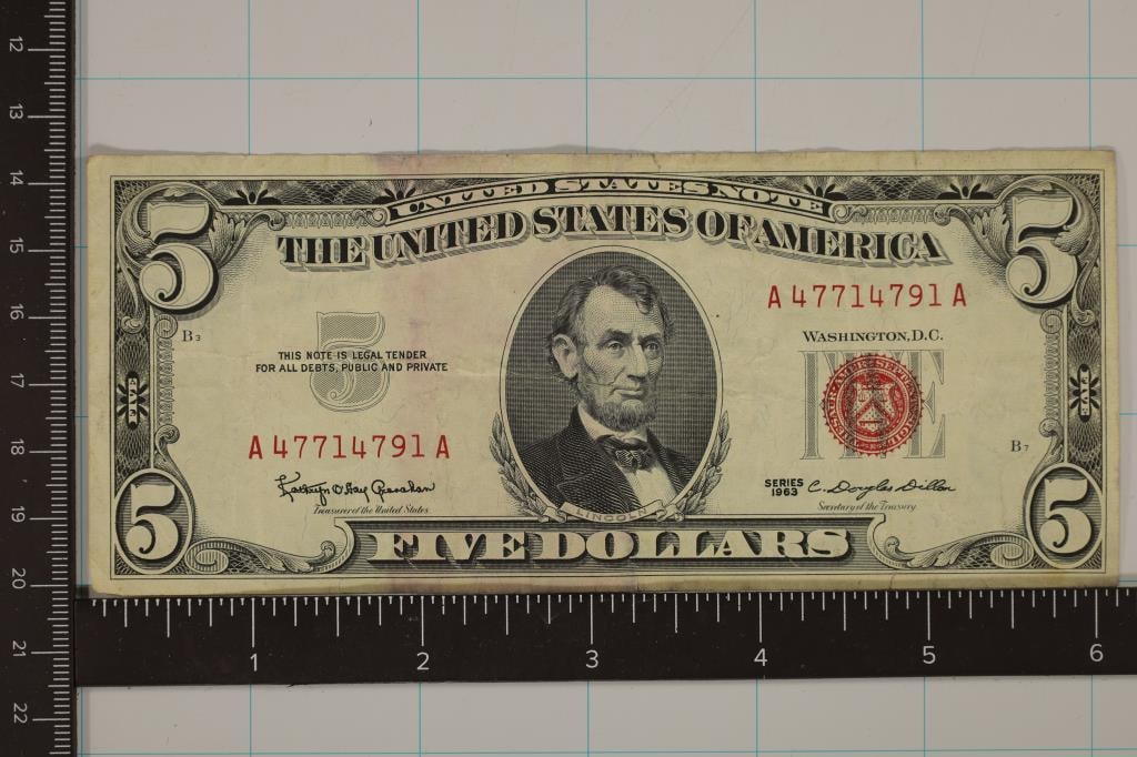 1963 US $5 RED SEAL NOTE (1 of 2)