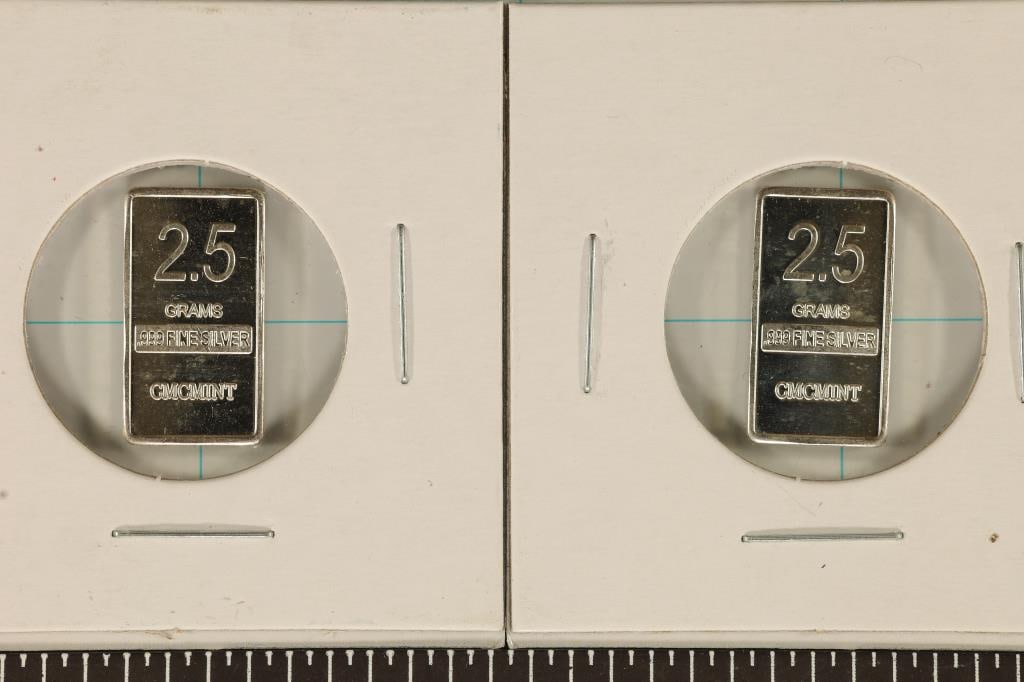 2-2.5 GRAMS PROOF .999 FINE SILVER INGOTS. CNCMINT: WATCH FOR OUR NEXT AUCTION ON (MONDAY OCT. 2ND, 2023) AT 7PM EDT. THANKS FOR YOUR BUSINESS.