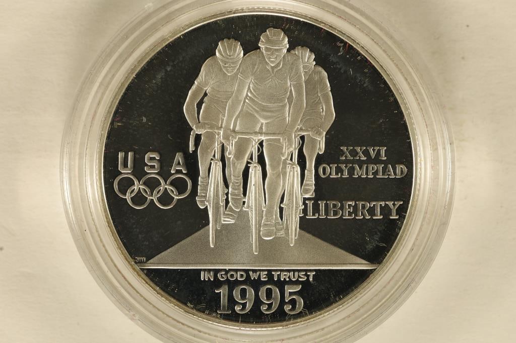 1995-P US PROOF SILVER $1 "OLYMPIC CYCLING" (1 of 2)