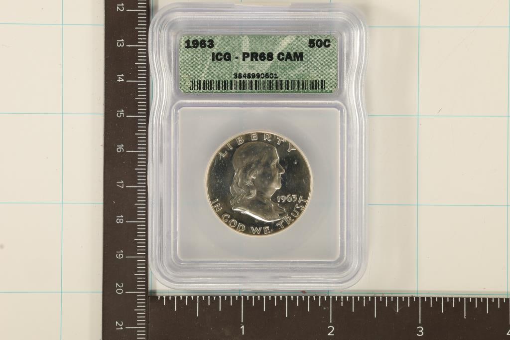 1963 SILVER FRANKLIN HALF DOLLAR ICG PR68 CAM (1 of 2)