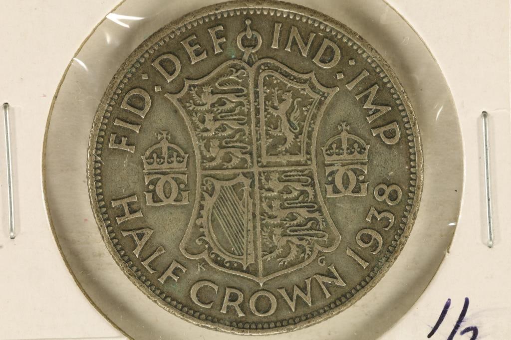 1938 GREAT BRITAIN SILVER 1/2 CROWN .2273 OZ. ASW: WATCH FOR OUR NEXT AUCTION ON (MONDAY OCT. 2ND, 2023) AT 7PM EDT. THANKS FOR YOUR BUSINESS.