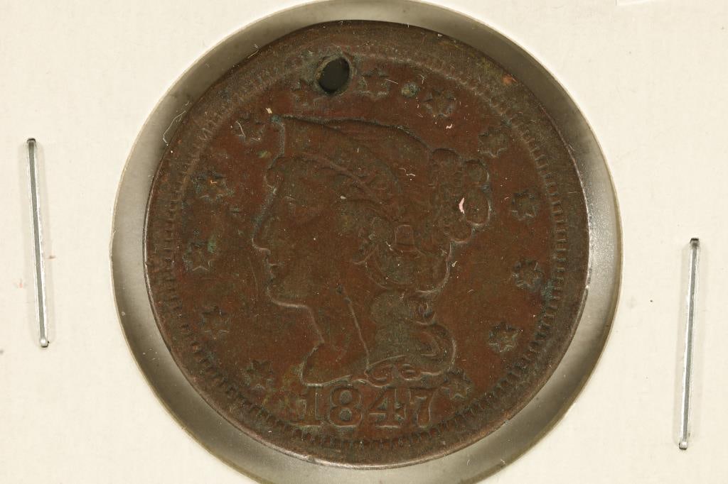 1847 US LARGE CENT WITH HOLE (1 of 2)