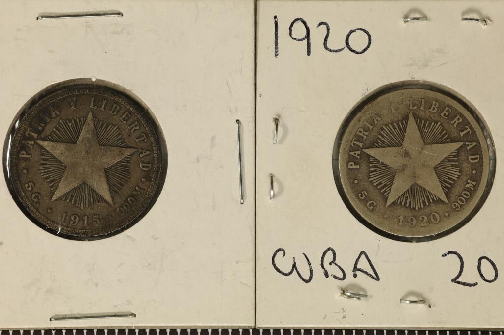 1915 & 1920 CUBA SILVER 20 CENTAVOS .2894 OZ. ASW (1 of 2)