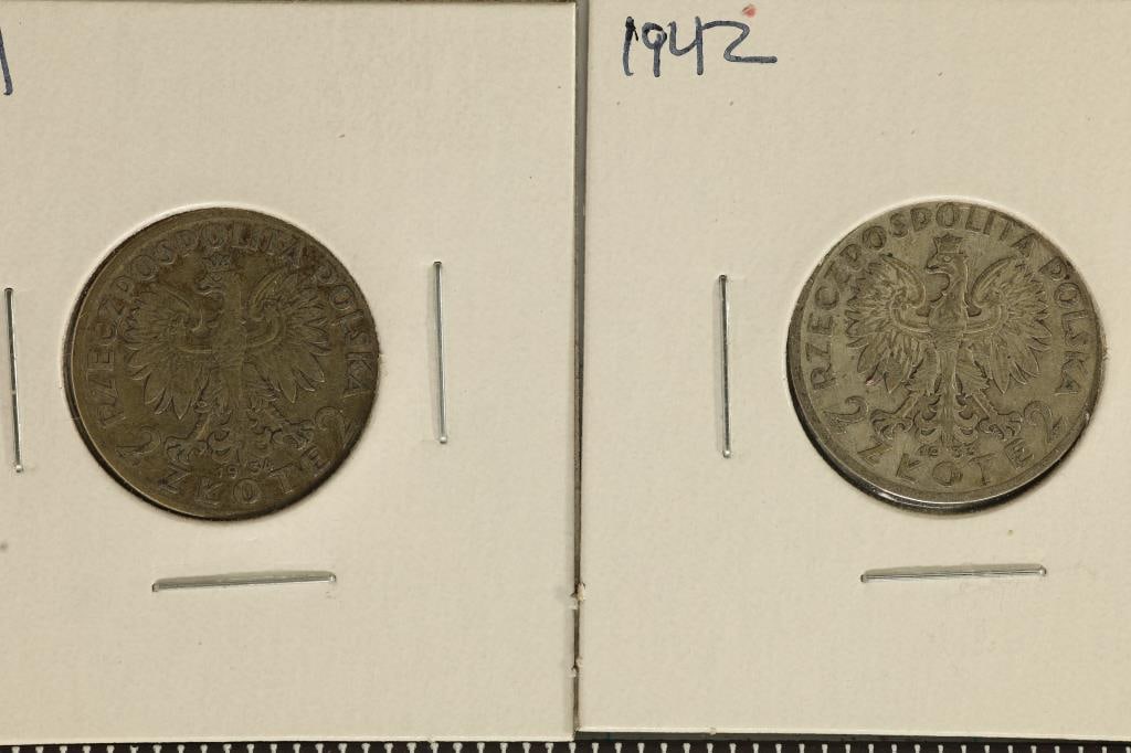 1934 & 1942 POLAND SILVER 2 ZLOTE .2122 OZ. ASW (1 of 2)
