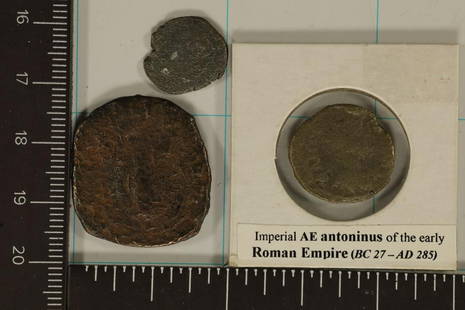 3 ROMAN ANCIENT COINS: 330-1453 BYZANTINE, 27 B.C.: -285 A.D. IMPERIAL ANTONINIS AND LATE ROMAN EMPIRE