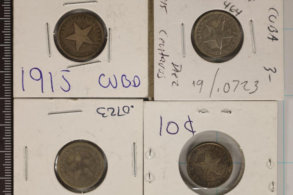 2-1915, 1916 & 1920 SILVER CUBA 10 CENTAVOS (1 of 2)