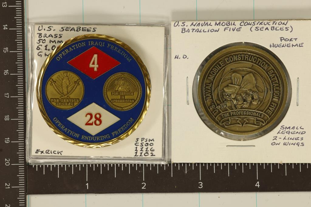 2 U.S. NAVY SEEBEES METAL TOKENS: COLORIZED (1 of 2)